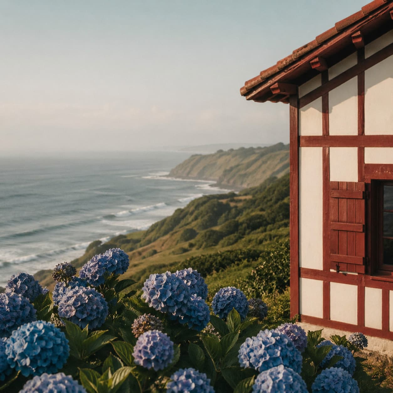 Maison basque à colombages rouges sur la Côte Basque